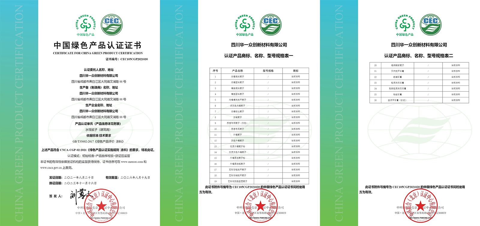 华邦保和绿色产品认证证书